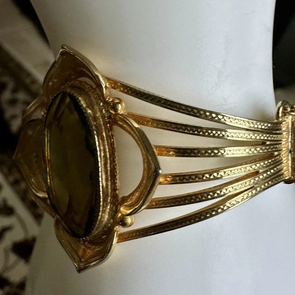 VTG Art Deco‎ Whiting Davis Bracelet 6 Inch Signed Green Glass Gold Plated Rare